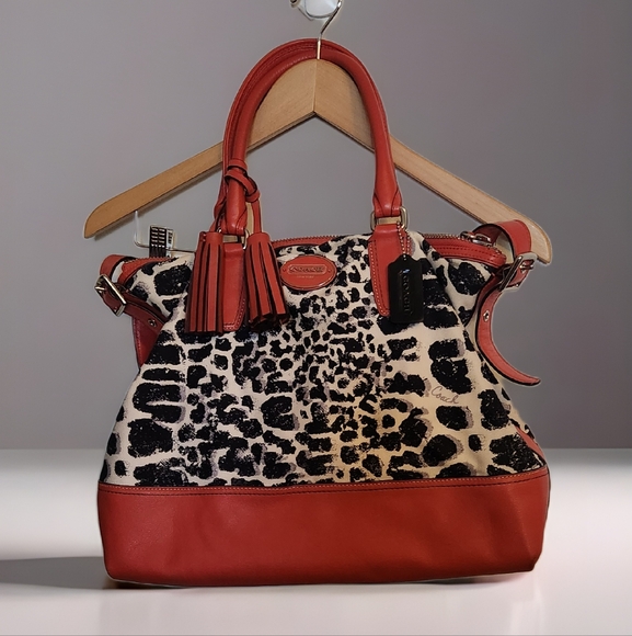 Coach Handbags - Coach Red and Black Leopard Print Women's Bag